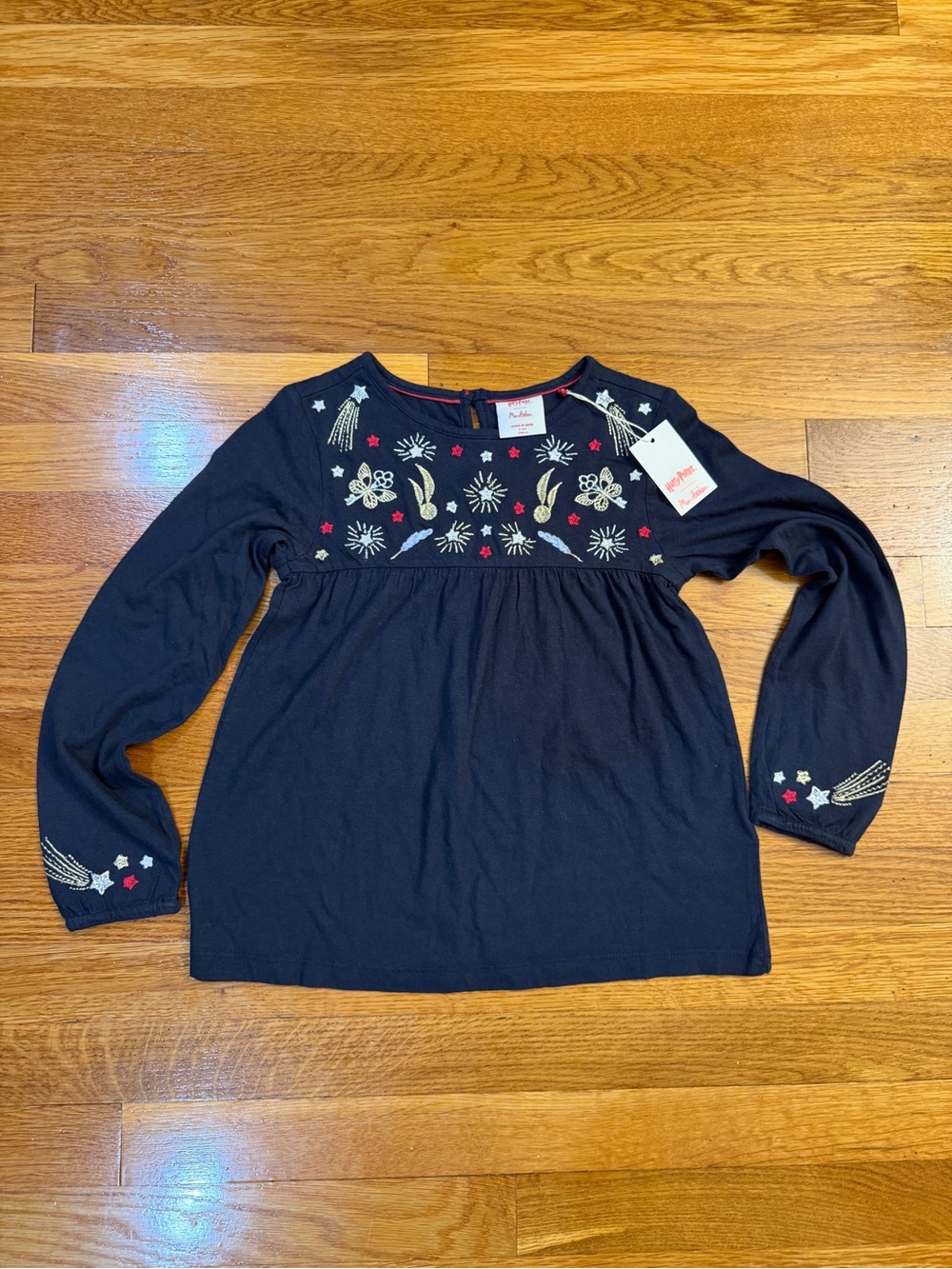 Mini Boden x Harry Potter Long-sleeve Embroidered Top Navy Blue - Size 7/8 NWT
